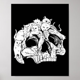 Womens Cute Black Cat Skull Kitty Skeleton Scary Poster