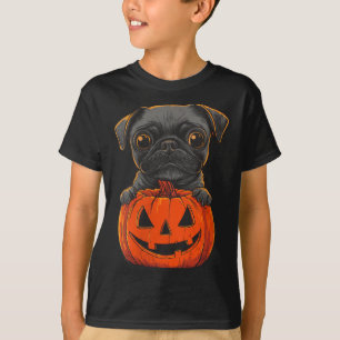 Womens Cute Black Pug Jack O Lantern Pumpkin T-Shirt