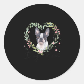 Womens Cute Boston Terrier Mum Flower Dog Lover Classic Round Sticker