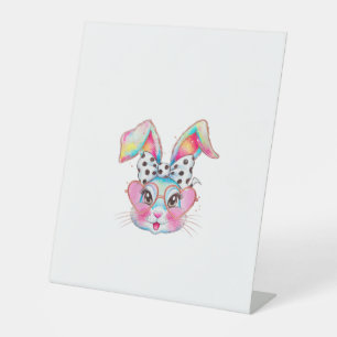 Womens Cute Bunny Face Tie Dye Rabbit Easter Day W Pedestal Sign
