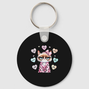 Womens Cute Cat Conversation Heart Anti Valentines Key Ring