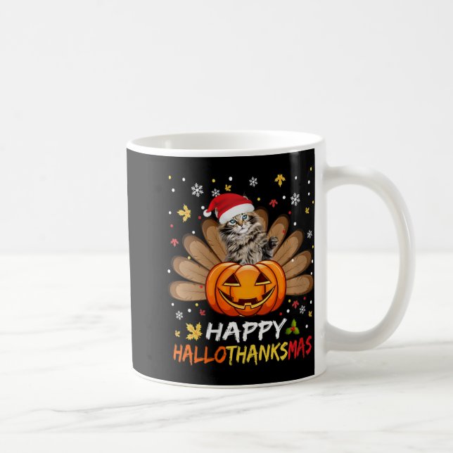 Womens Cute Cat Happy Hallothanksmas Halloween Tha Coffee Mug (Right)