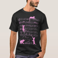 Womens Cute Cat Kitty Playing Music Note Pink Clef