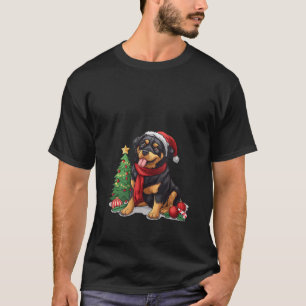 Womens Cute Christmas Rottweiler Dog Santa Hat Pup T-Shirt