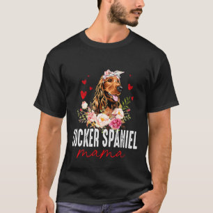 Womens Cute Cocker Spaniel Mum Flower Dog T-Shirt