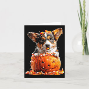 Womens Cute Corgi Dripping Pumpkin Candy Corn Card