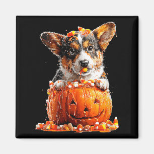 Womens Cute Corgi Dripping Pumpkin Candy Corn Magnet
