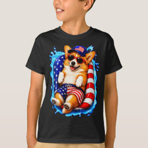 Women's cute corgi with sunglasses patriotic dog T-Shirt