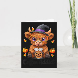Womens Cute Cow Drinking Coffee Halloween Art V-ne Card