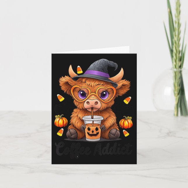 Womens Cute Cow Drinking Coffee Halloween Art V-ne Card (Front)