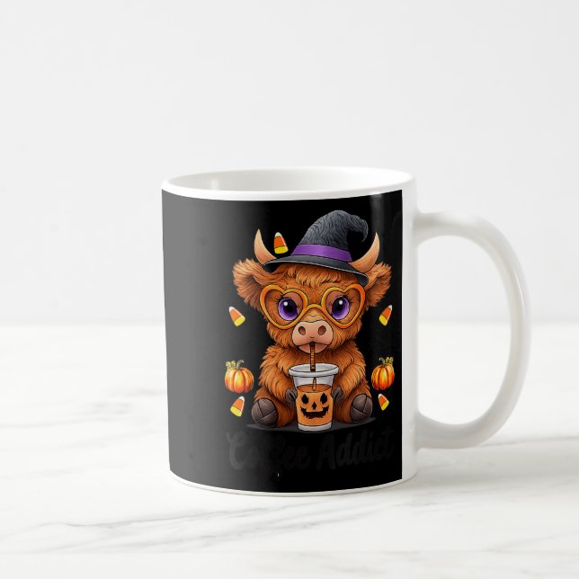 Womens Cute Cow Drinking Coffee Halloween Art V-ne Coffee Mug (Right)