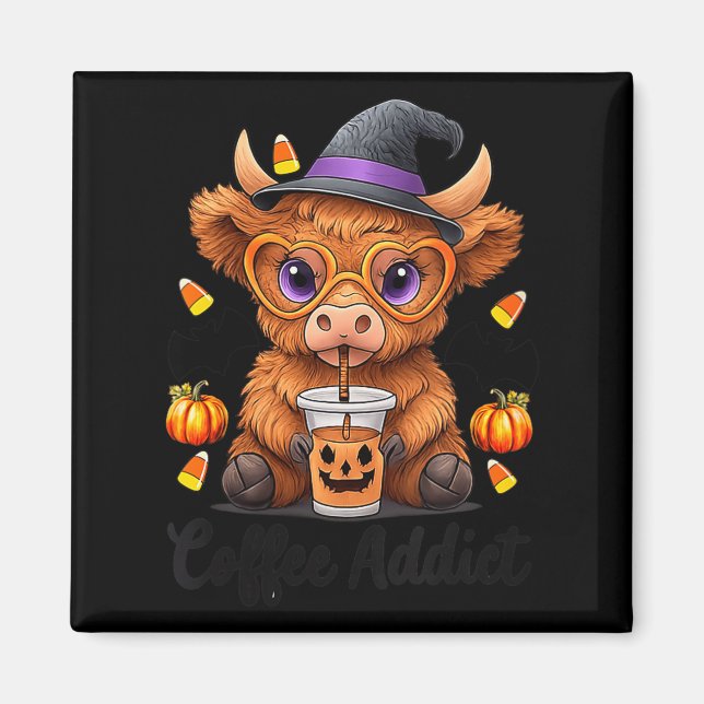 Womens Cute Cow Drinking Coffee Halloween Art V-ne Magnet (Front)
