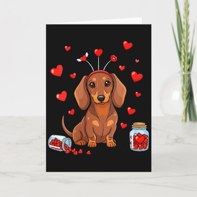 Womens Cute Dachshund Valentines Day Heart Love Do Card (Front)