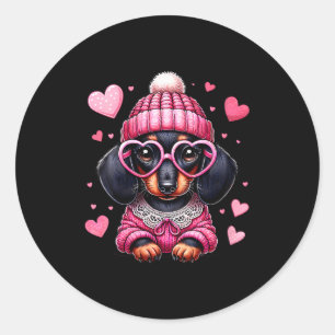 Women's Cute Dachshund Valentines Heart Dog Lover  Classic Round Sticker
