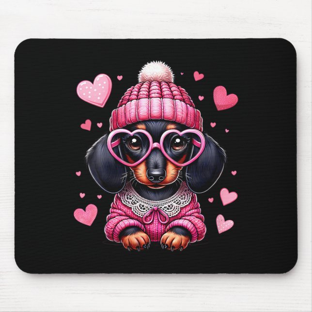 Women's Cute Dachshund Valentines Heart Dog Lover  Mouse Mat (Front)