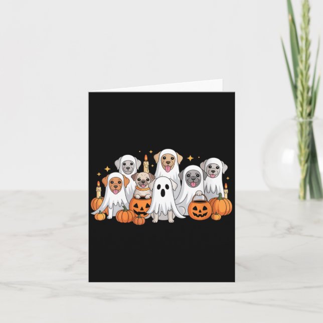 Womens Cute Dog Dressed As Ghost Funny Dog Card (Front)