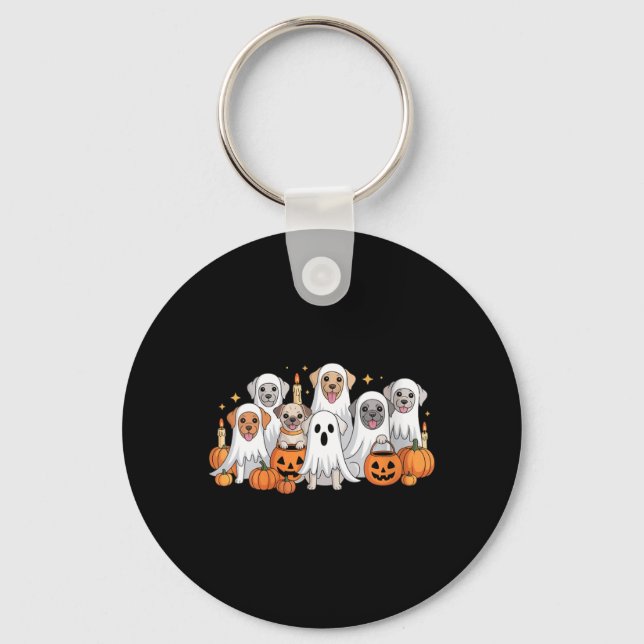 Womens Cute Dog Dressed As Ghost Funny Dog Key Ring (Front)