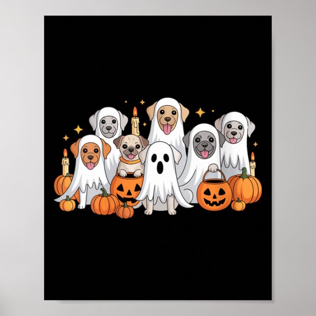 Womens Cute Dog Dressed As Ghost Funny Dog Poster (Front)
