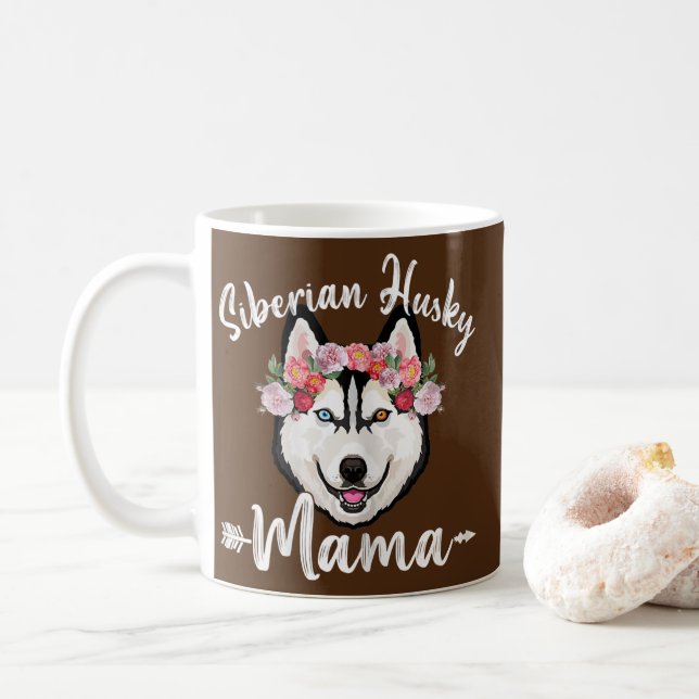 Womens Cute Dog Mom Mother's Day Siberian Husky Coffee Mug (With Donut)