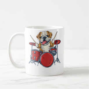 Womens Cute English Bulldog Dog Playing Drums Drum Coffee Mug