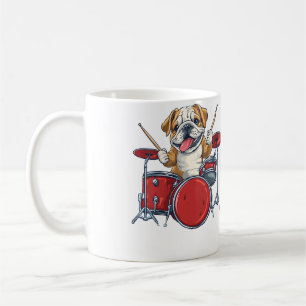 Womens Cute English Bulldog Dog Playing Drums Drum Coffee Mug