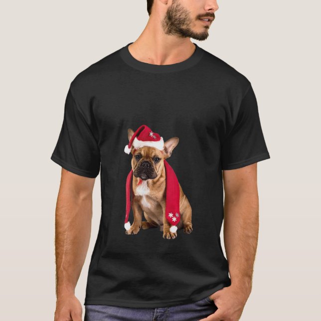 Womens Cute French Bulldog Santa Hat Image Christm T-Shirt (Front)