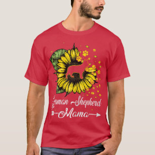 Womens Cute German Shepherd Mama Sunflower Dog Mom T-Shirt