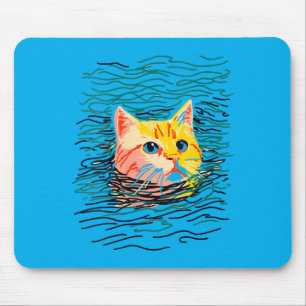 Womens Cute Ginger Cat Swimming Minimalist Animal Mouse Mat