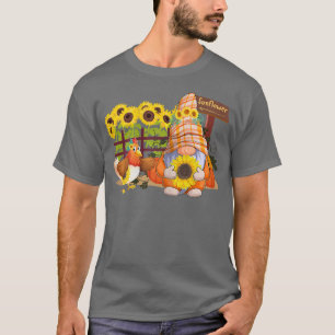 Womens Cute Gnome And Chicken Sunflower, Farmer T-Shirt