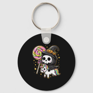 Womens Cute Grim Reaper Witch Riding Unicorn Hallo Key Ring
