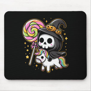 Womens Cute Grim Reaper Witch Riding Unicorn Hallo Mouse Mat