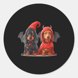 Womens Cute Halloween Dachshund Dogs Devil Costume Classic Round Sticker