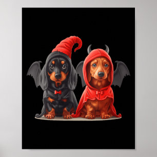 Womens Cute Halloween Dachshund Dogs Devil Costume Poster