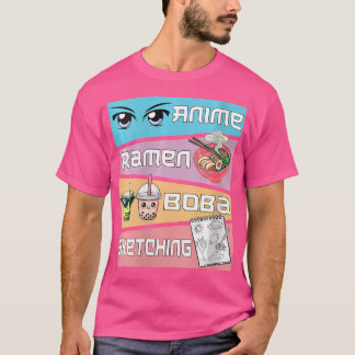 Womens Cute Kawaii Anime Girl Ramen Sketching Boba T-Shirt