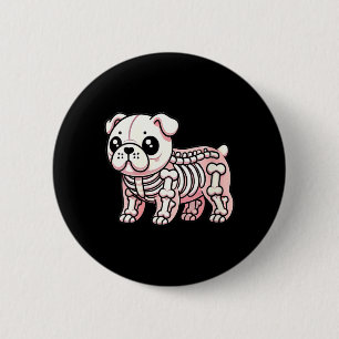 Womens Cute Kawaii English Bulldog Dog Skeleton 6 Cm Round Badge