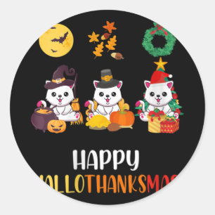 Womens Cute Kitten Halloween Cat Christmas Happy H Classic Round Sticker