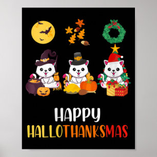Womens Cute Kitten Halloween Cat Christmas Happy H Poster