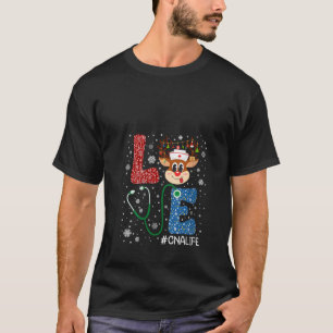 Womens Cute Love CNA Nurse Christmas Buffalo Plaid T-Shirt