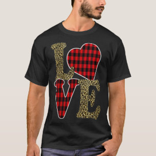 Womens Cute Love Hearts Buffalo Plaid, Leopard Ani T-Shirt
