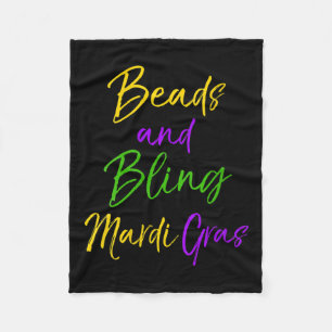 Womens Cute Mardi Gras Party Quote Gift Beads And  Fleece Blanket