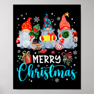 Womens Cute Merry Christmas Gnome Snowflakes Xmas Poster