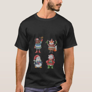 Womens Cute Penguin Santa Reindeer Matching Family T-Shirt