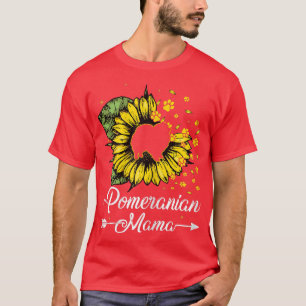 Womens Cute Pomeranian Mama Sunflower Dog Mum Moth T-Shirt