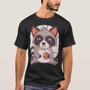 Womens Cute Racoon With Biscuit Cookie In The Paw T-Shirt