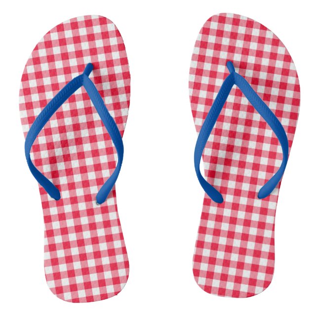 Women's Cute Red Gingham Flip Flops (Footbed)