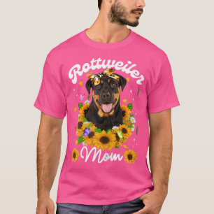 Womens Cute Rottweiler Dog Mum Sunflower Mothers D T-Shirt