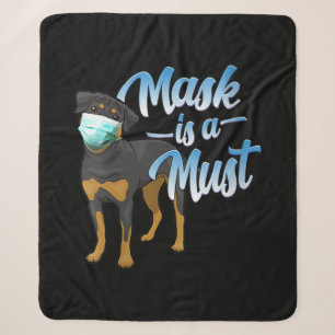 Womens Cute Rottweiler Dog with Mask - Wear a Face Sherpa Blanket