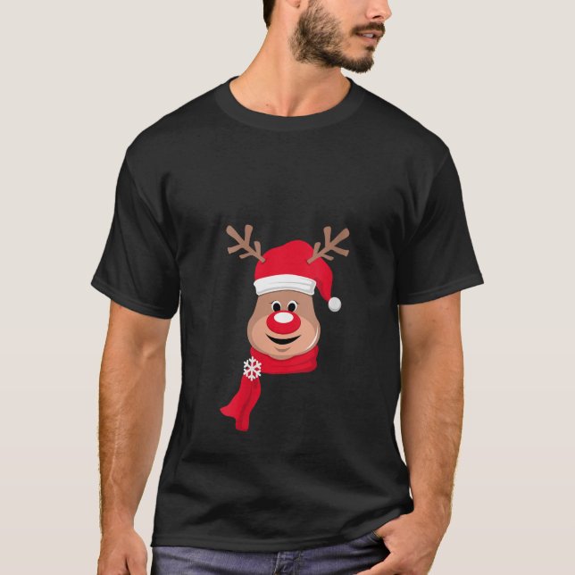 Womens Cute Rudolph Reindeer Face Christmas Eve Xm T-Shirt (Front)