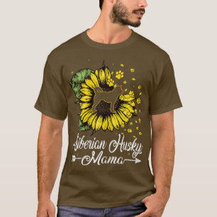 Womens Cute Siberian Husky Mama Sunflower Dog Mom T-Shirt