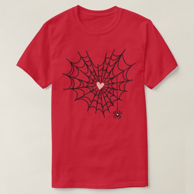 Womens Cute Spider Web Cobweb Heart Halloween Oran T-Shirt (Design Front)